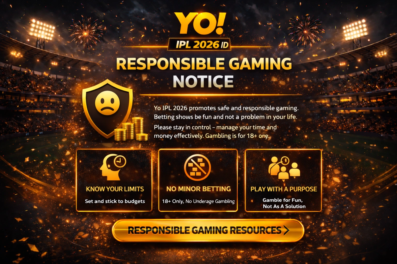 Responsible Gaming Notice Yo IPL 2026