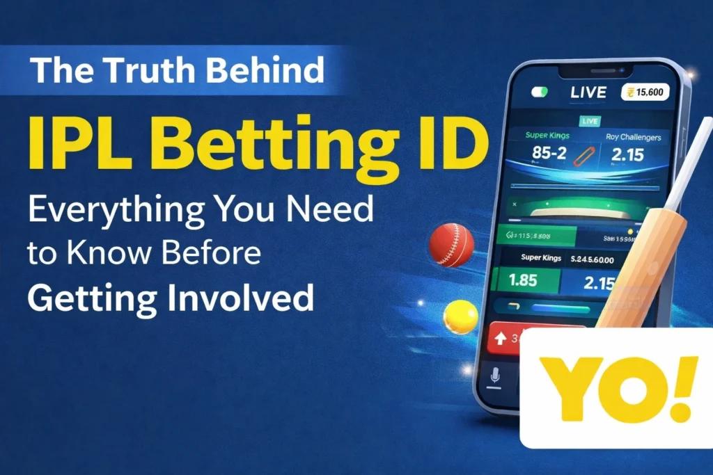 The Truth Behind IPL Betting ID guide with betting interface and YO logo