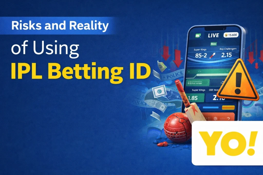 Risks and reality of IPL Betting ID with warning concept and YO logo