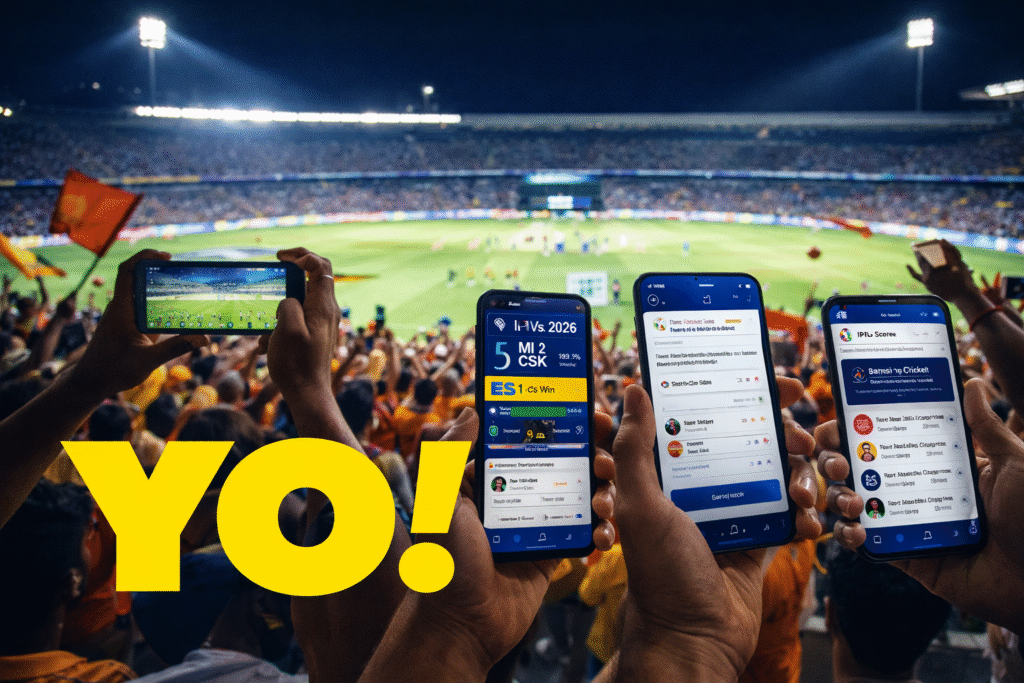 IPL Cricket ID trending 2026 with fans using smartphones in stadium