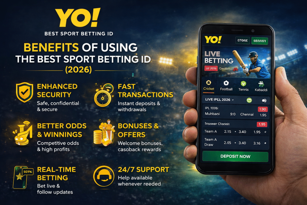 Benefits of Best Sport Betting ID 2026 with YO logo – secure betting, fast withdrawal, live betting and better odds in India