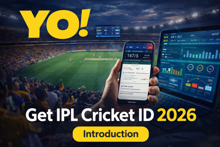 Get IPL Cricket ID 2026 introduction with YO logo, live IPL match dashboard, real-time score updates and cricket analytics