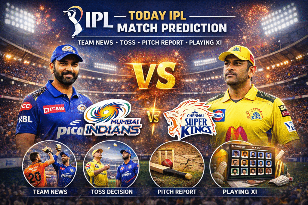 today IPL match prediction MI vs CSK toss pitch report playing XI analysis